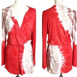 Young Fabulous & Broke red and tan tie dye long sleeve dress size medium